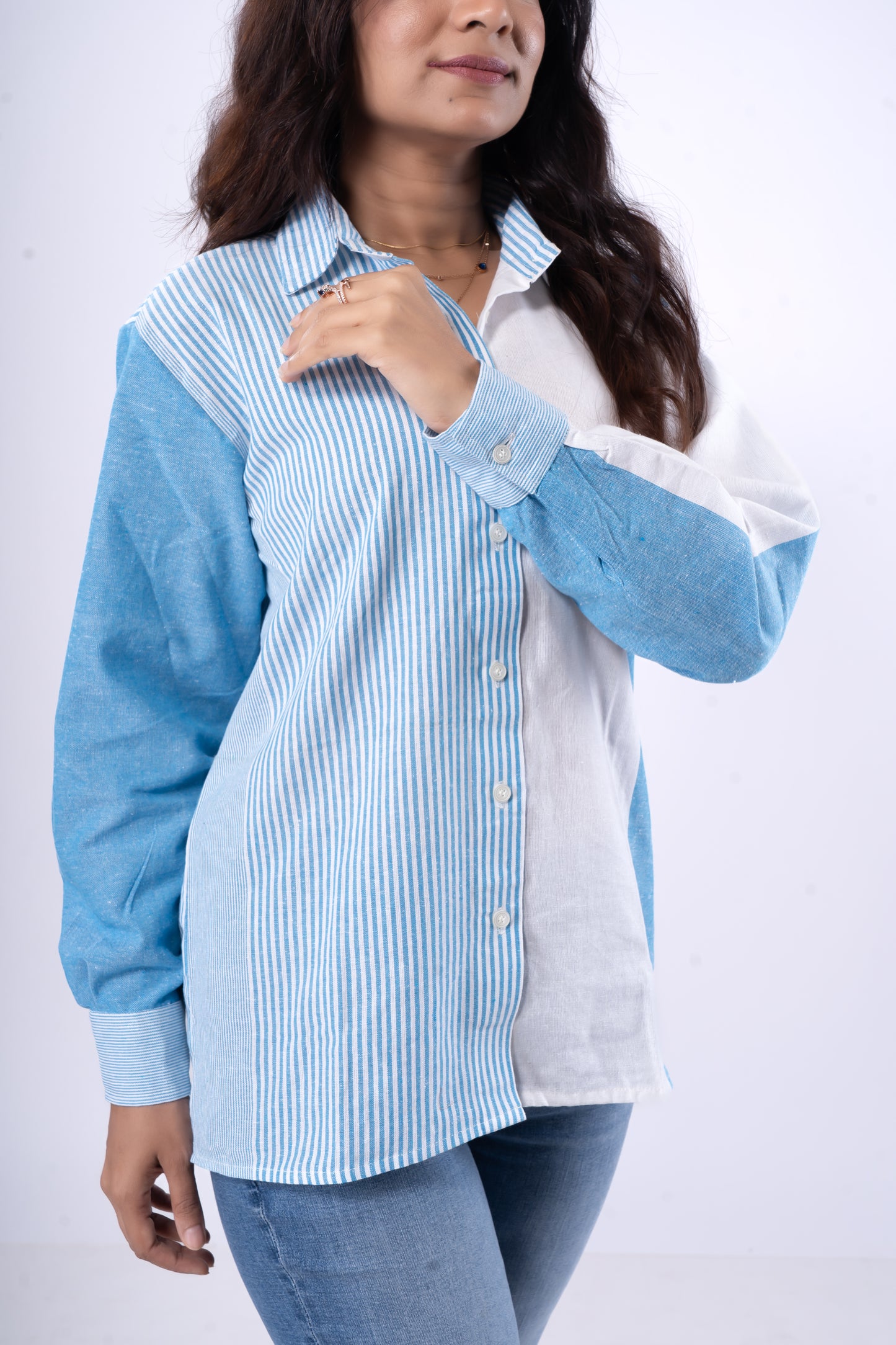 Oversized Shirts - Ivory White & Sky Blue