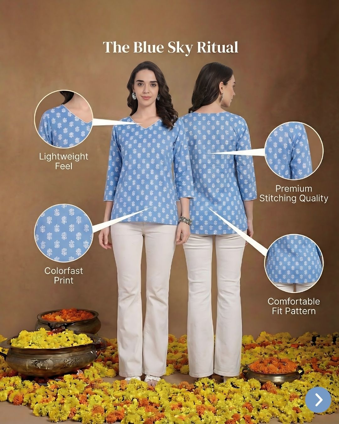 Short Kurti with 3/4 sleeve