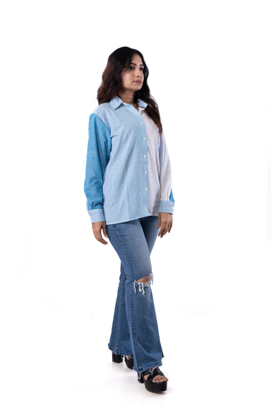 Oversized Shirts - Ivory White & Sky Blue