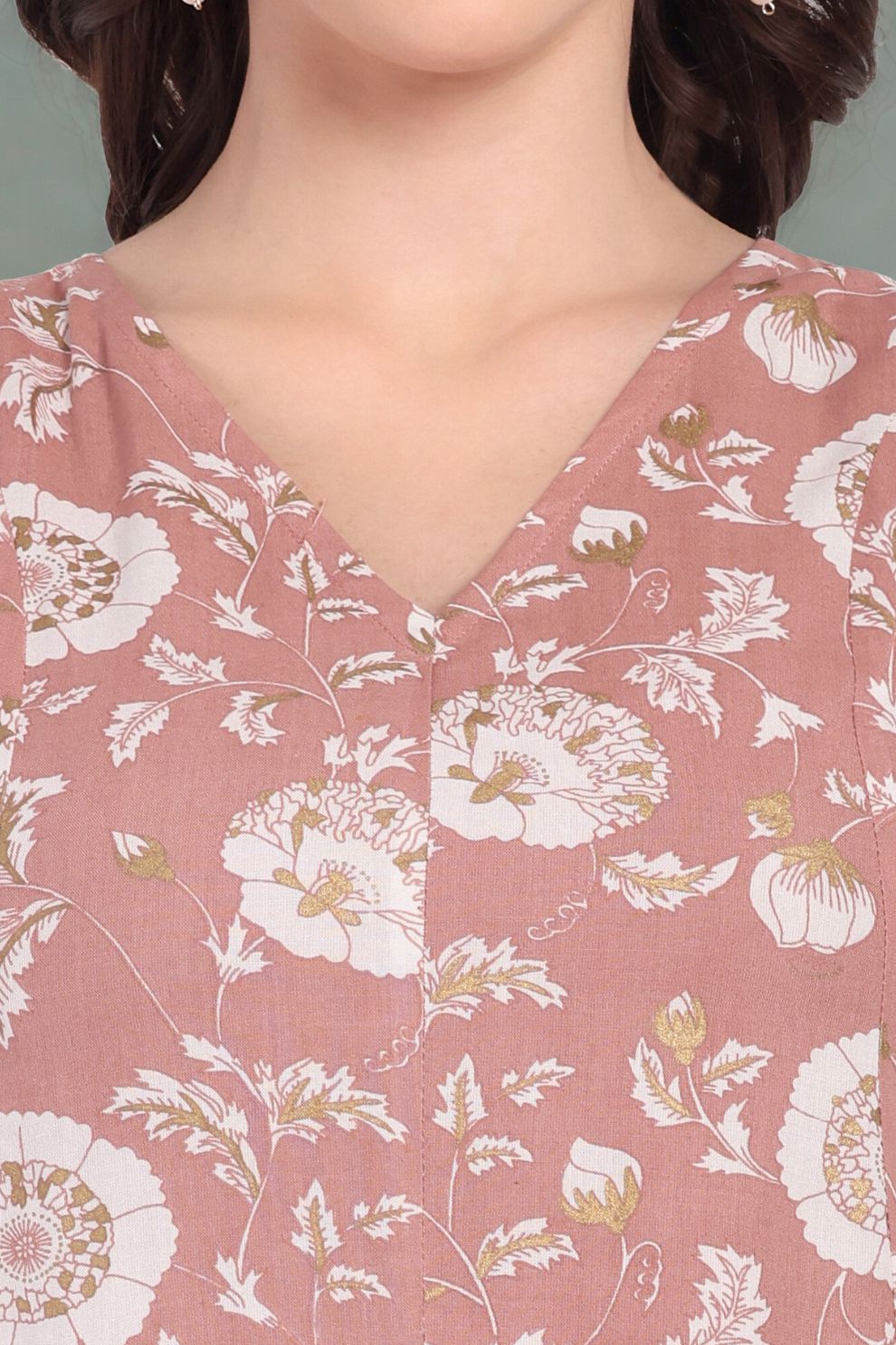 Floral A-Line Dress – Brown Cotton Cambric